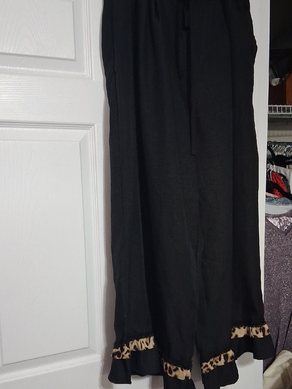 SHEIN Black Wide-Leg Pants with Embellished Leopard Trim.Sz 1X  $33